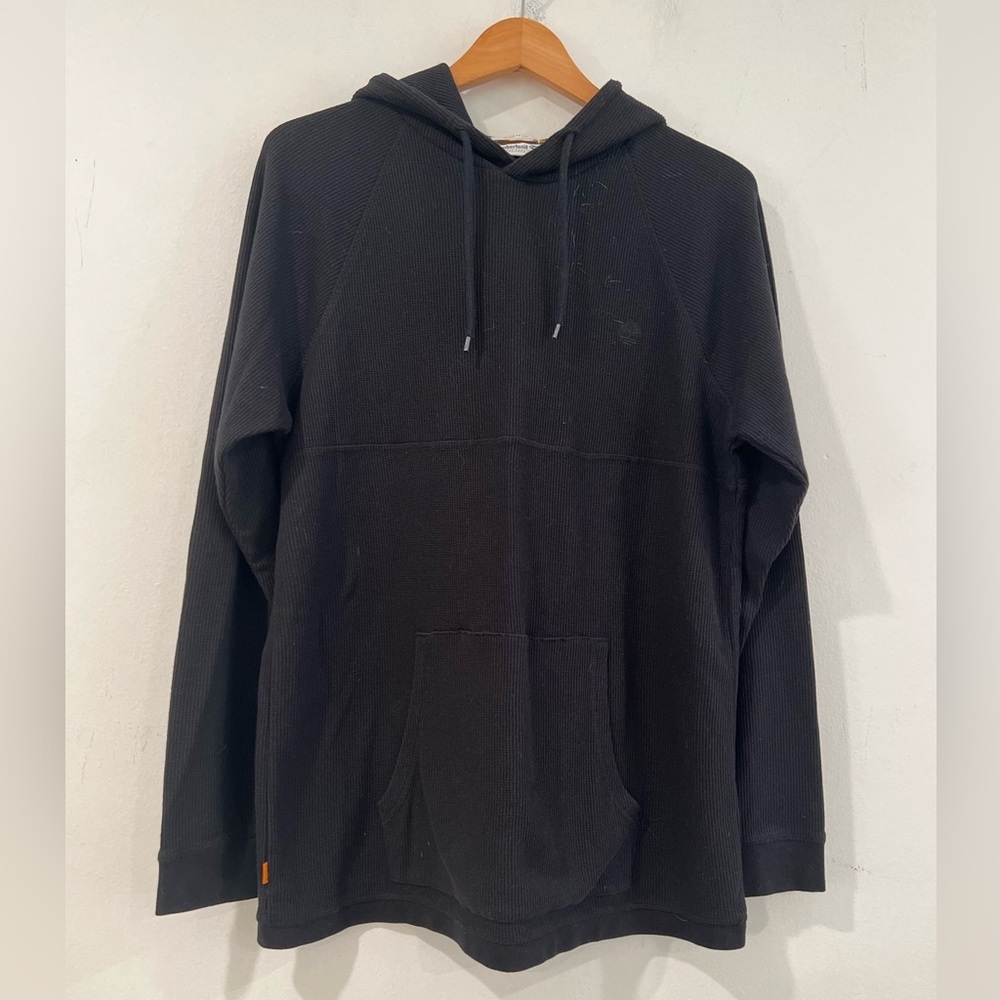 Timberland Men's Waffle Knit Thermal Long Sleeve Hooded Shirt XL  Black